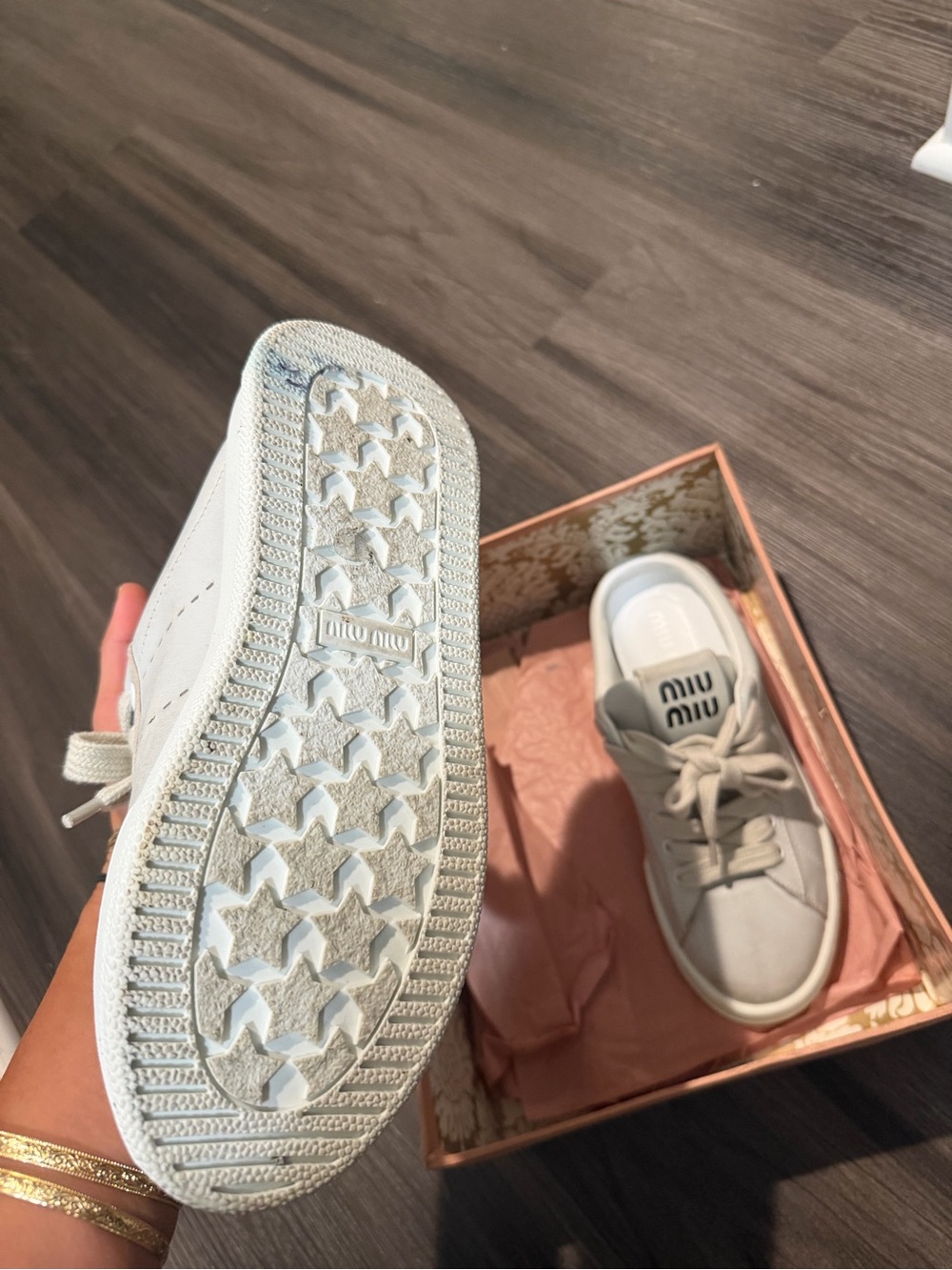 Miu Miu Off-White Distressed Lace-Up Mule Sneakers size 38 - Picture 5 of 7